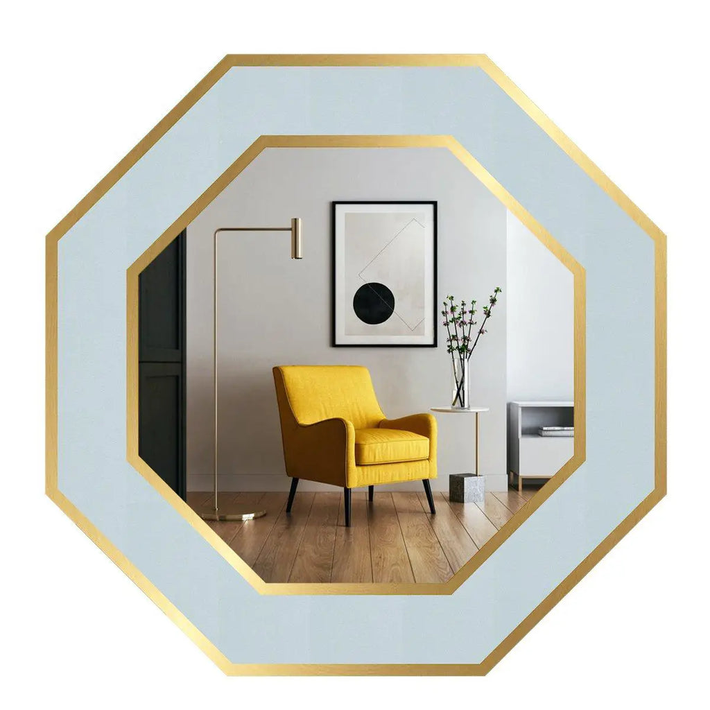 Wooden Wall Mirror Hexagon Shape Decorative