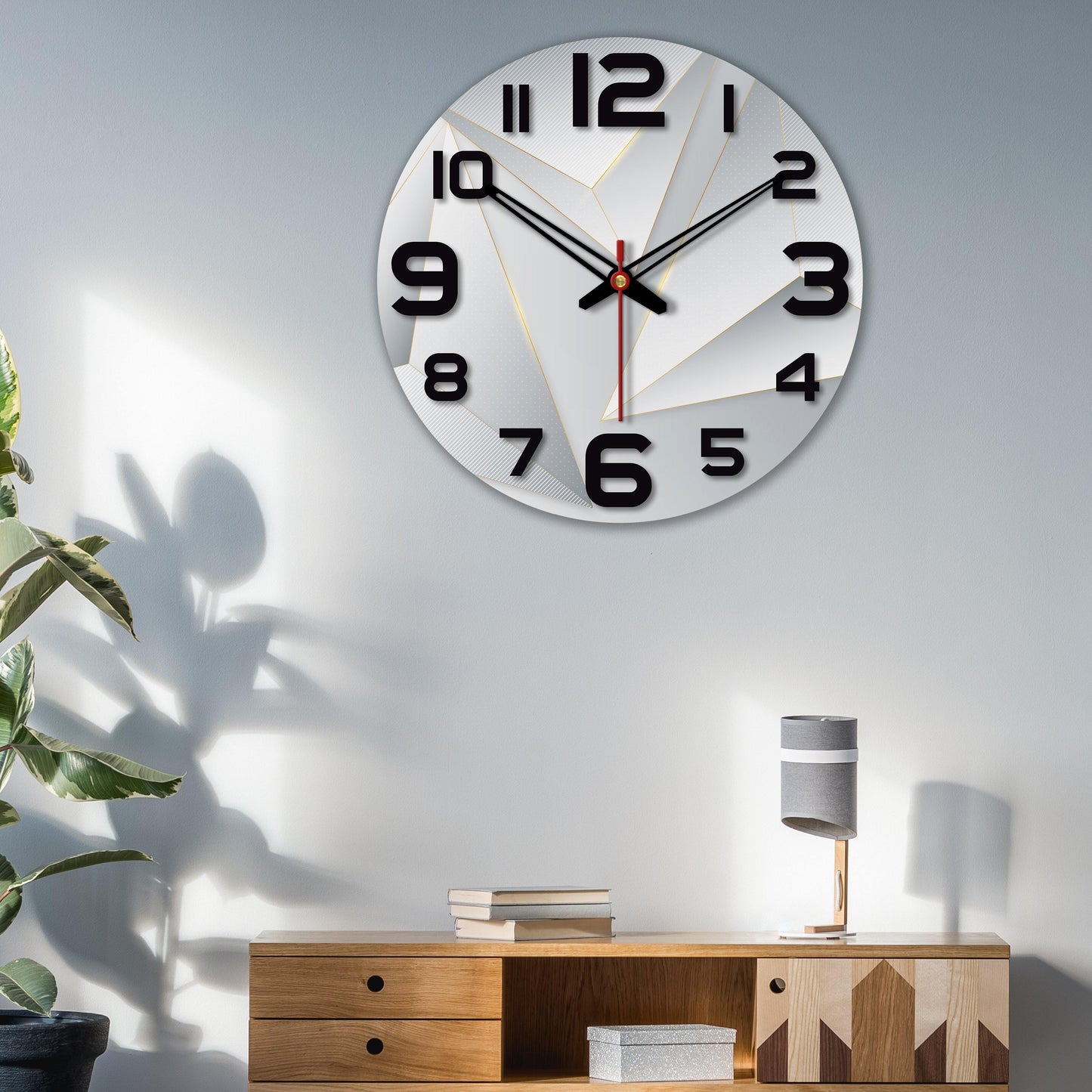 Abstract Shapes Wooden Wall Clock For Living Room