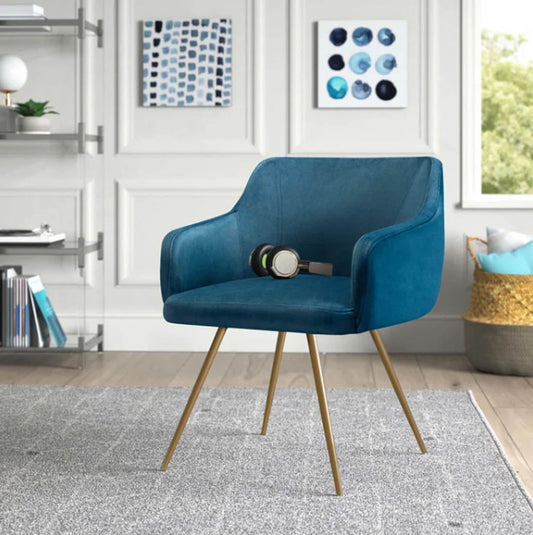 Aesthetic Blue Velvet Accent Chair with Golden Legs