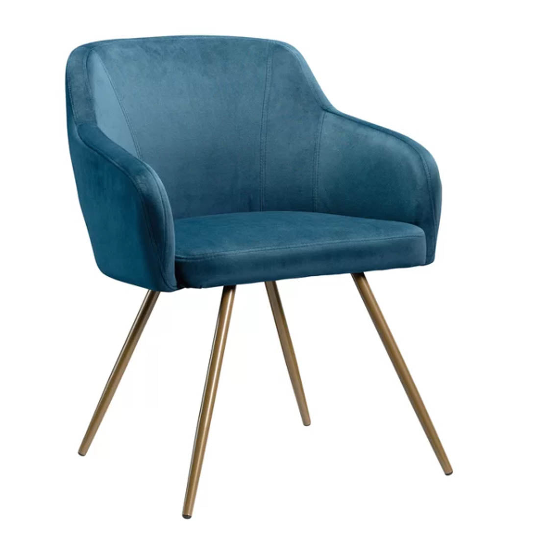 Aesthetic Blue Velvet Accent Chair with Golden Legs