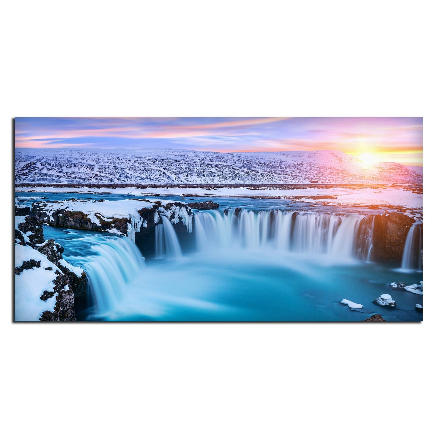 Amazing Godafoss Waterfall in Winter Premium Canvas Wall Painting