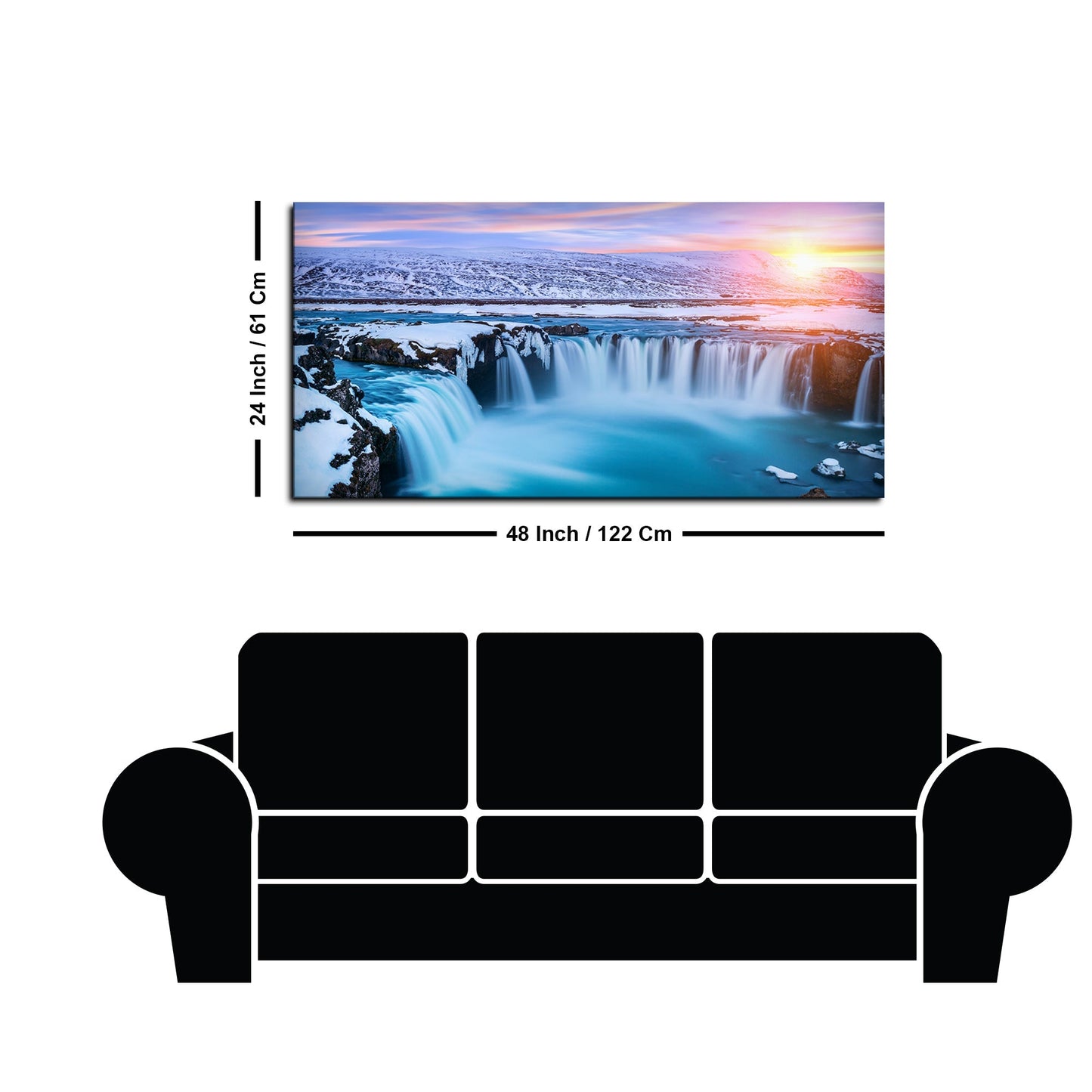 Amazing Godafoss Waterfall in Winter Premium Canvas Wall Painting