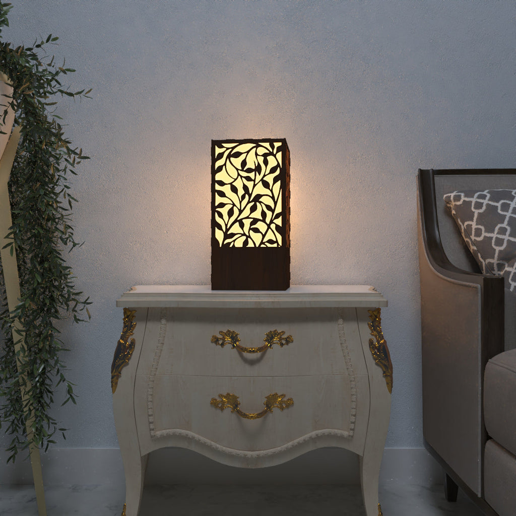 Beautiful Modern Look Wooden Night Light Floral Pattern Table Lamp For Home Decor | Living Room