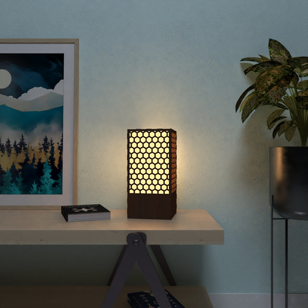 Beautiful Modern Look Wooden Night Light Honey Comb Pattern Table Lamp For Home Decor | Living Room