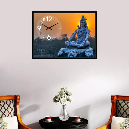 Floating Frame Lord Mahadev Wall Painting with Clock