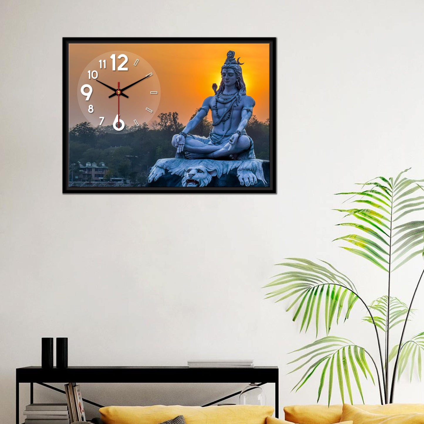 Floating Frame Lord Mahadev Wall Painting with Clock