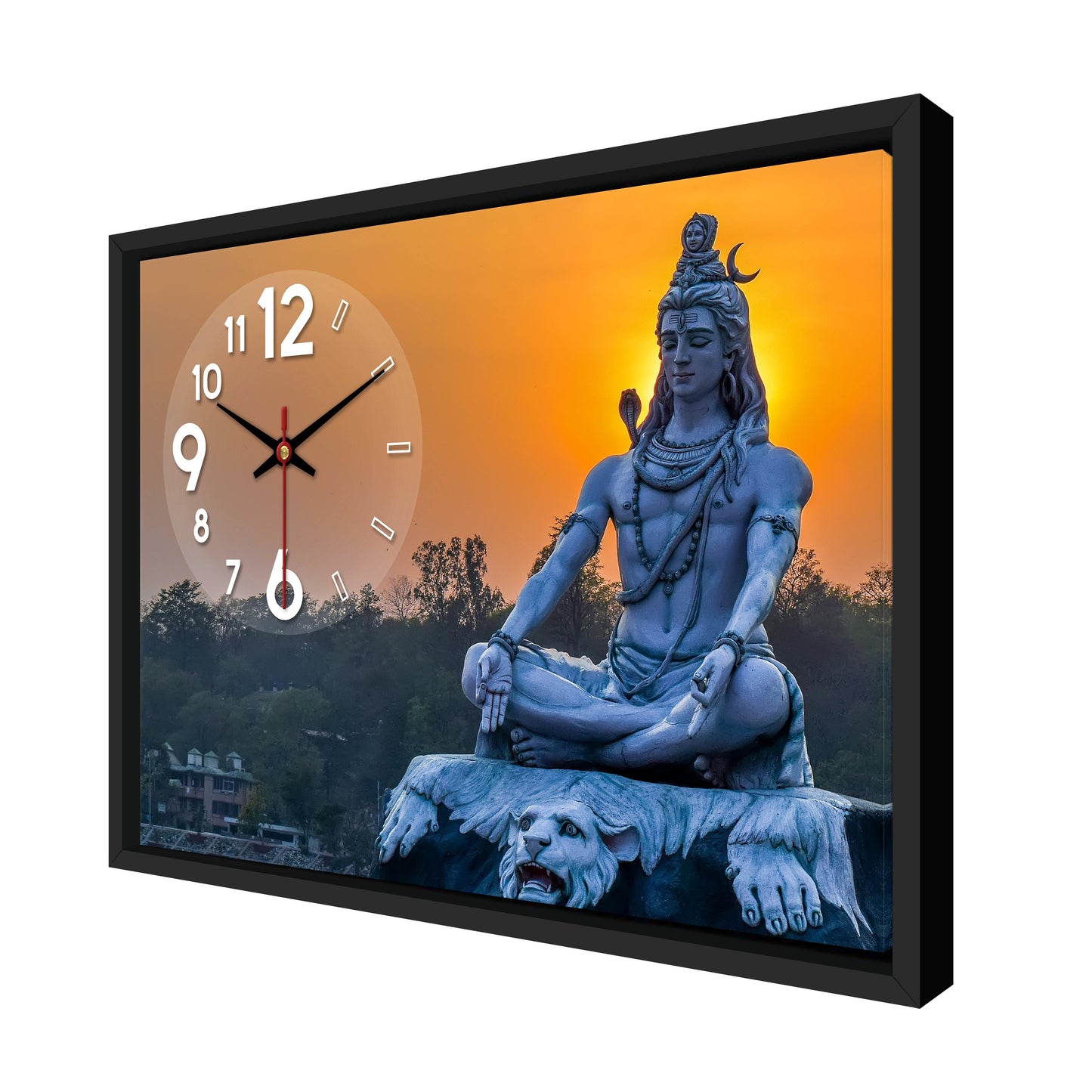 Floating Frame Lord Mahadev Wall Painting with Clock