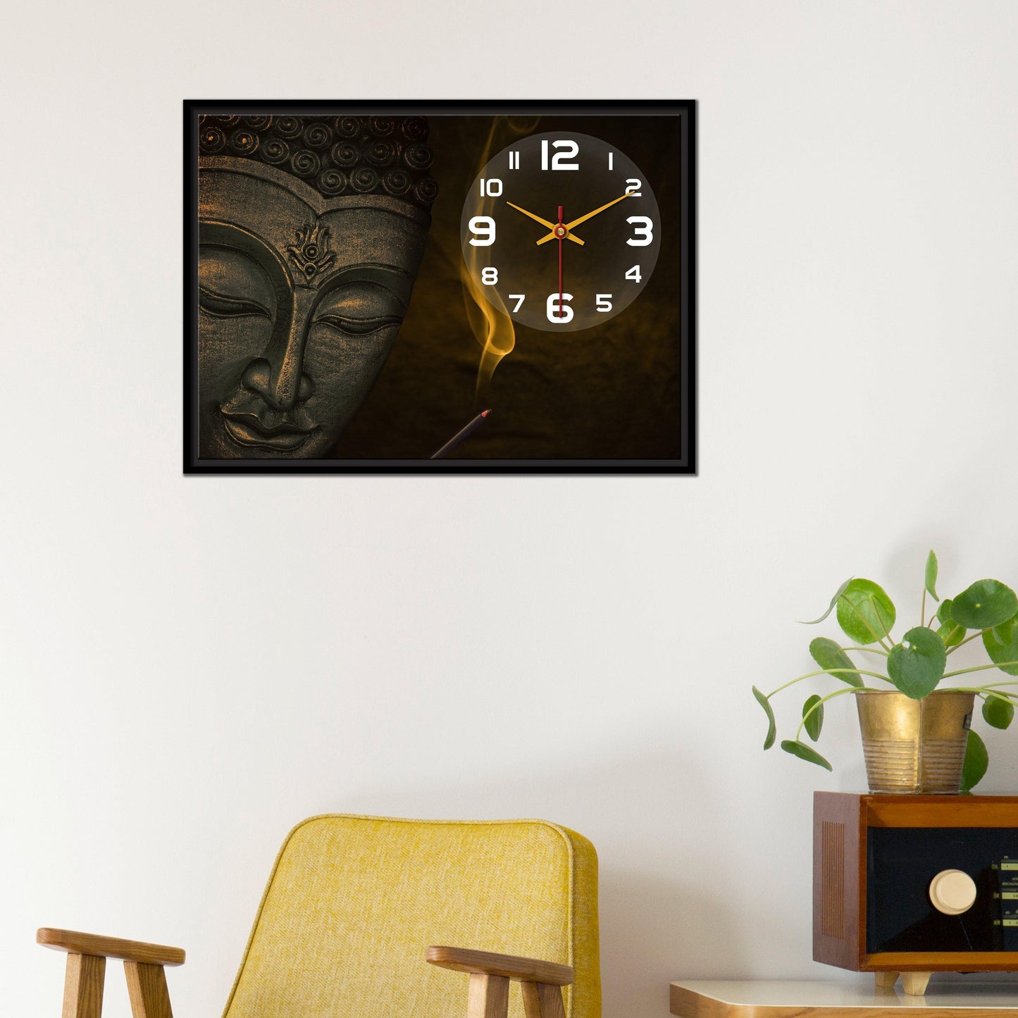 Floating Frame Lord Buddha Wall Painting with Clock