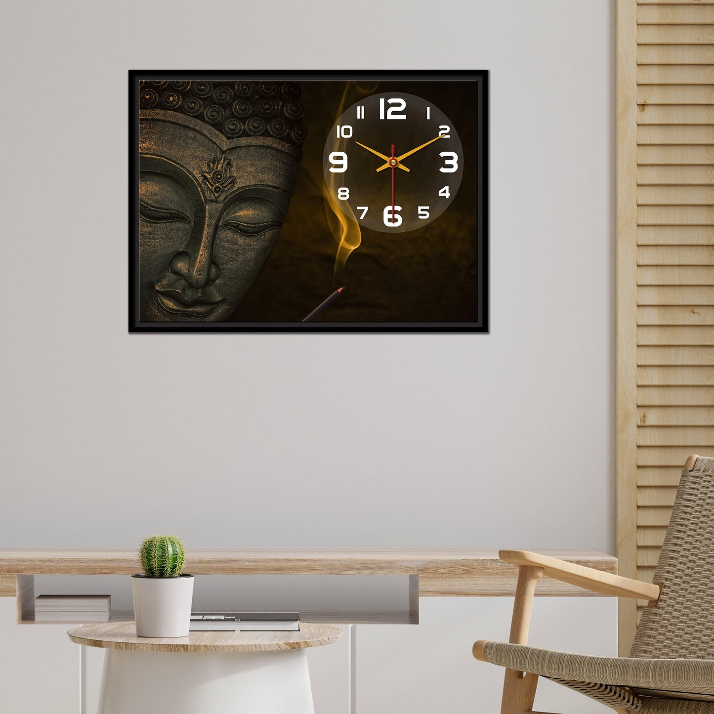 Floating Frame Lord Buddha Wall Painting with Clock