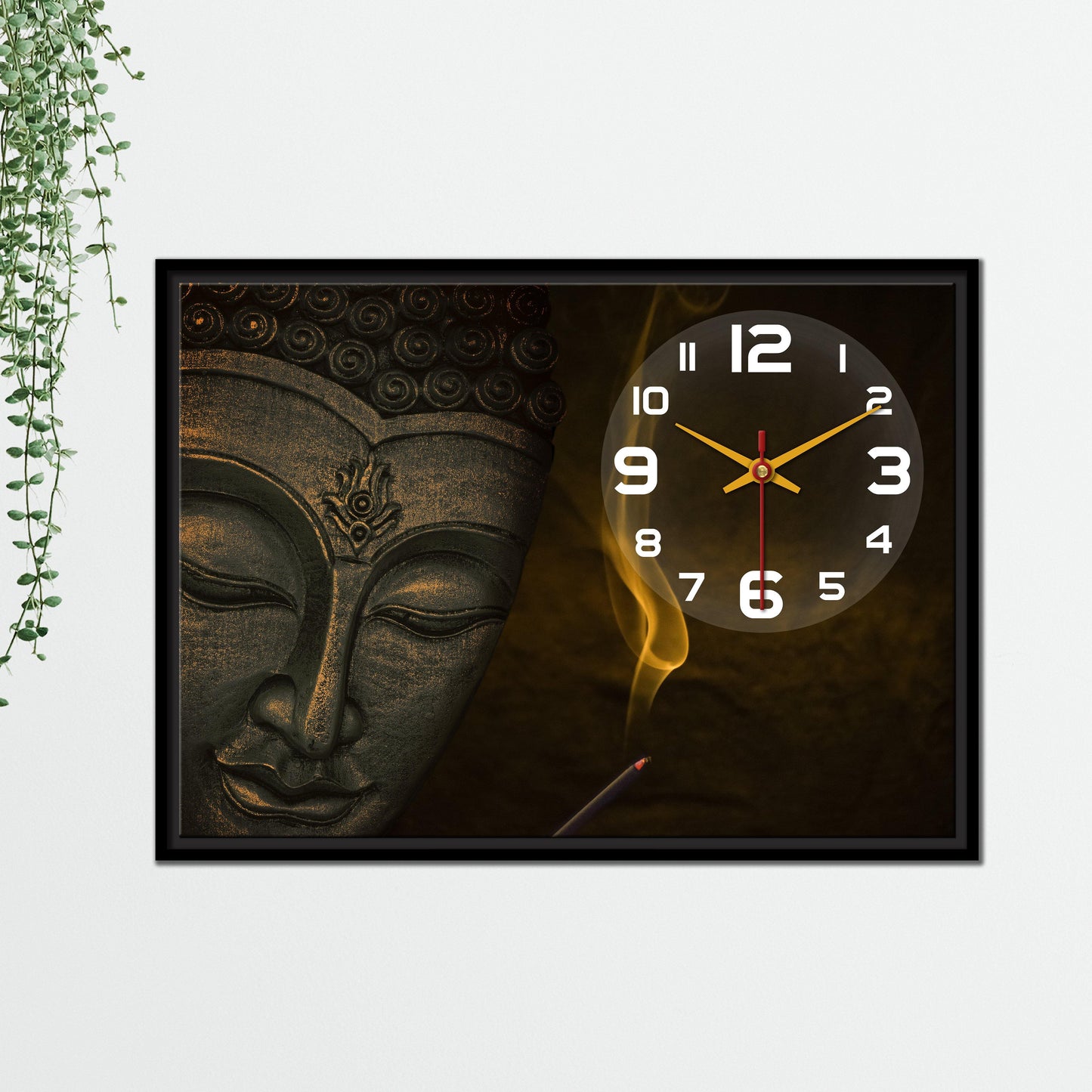 Floating Frame Lord Buddha Wall Painting with Clock