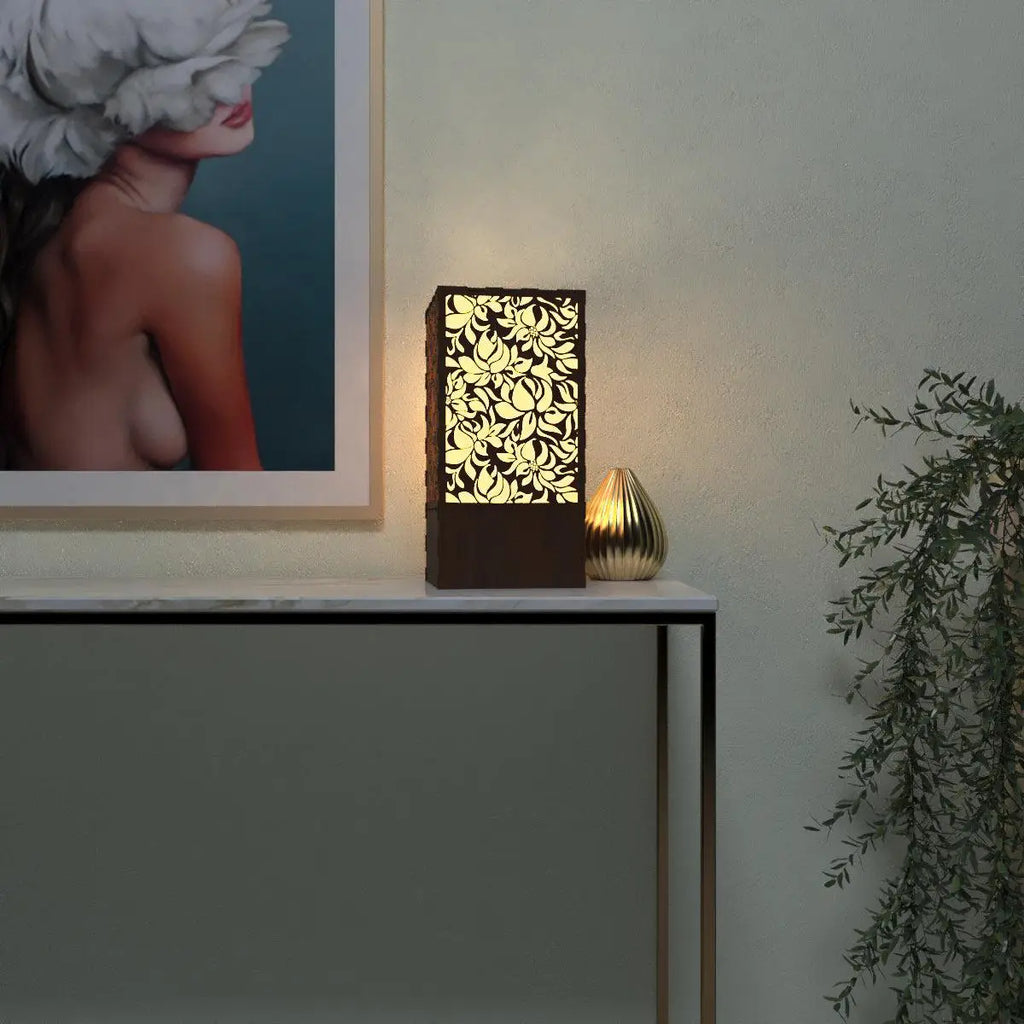 Flower Design Wooden Night Lamp Modern Table Light For Home Decor | Living Room