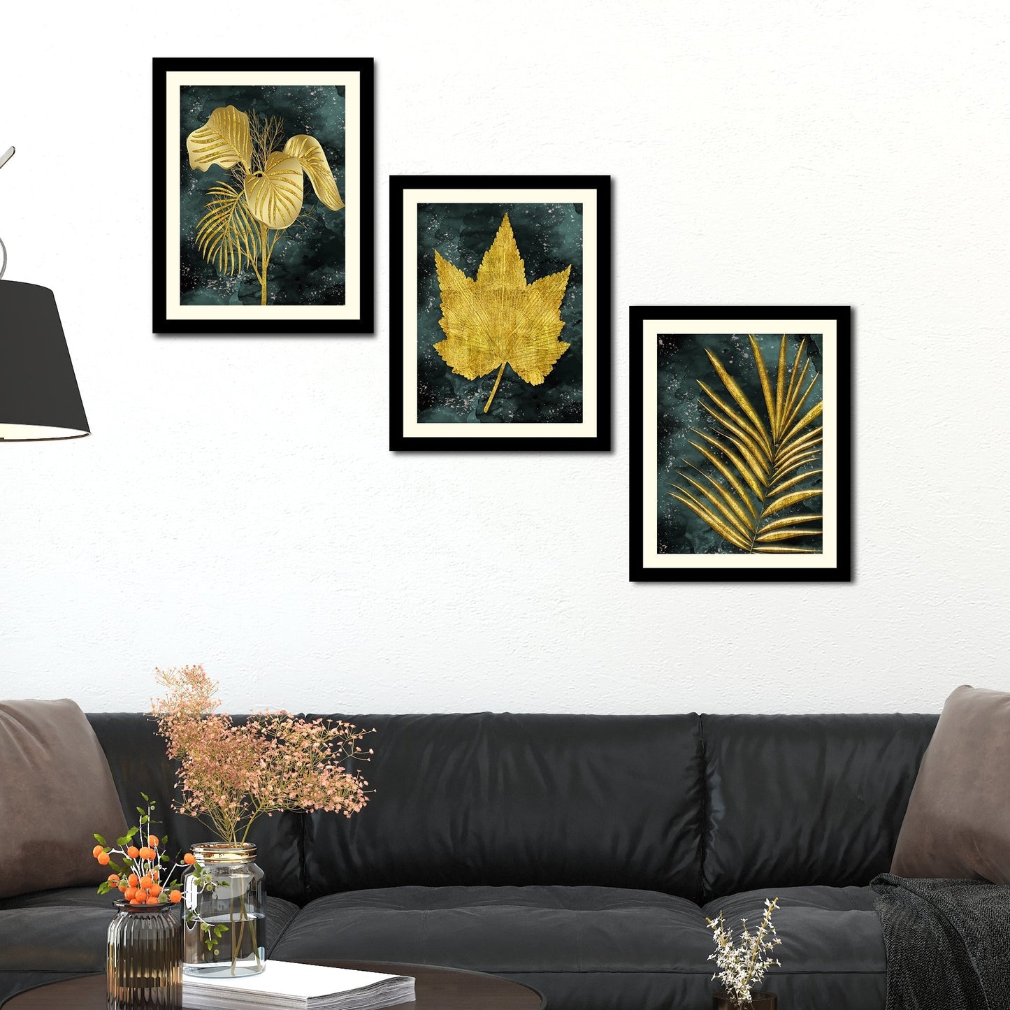 Golden Leaves Decorative Wall Frames Set of Three