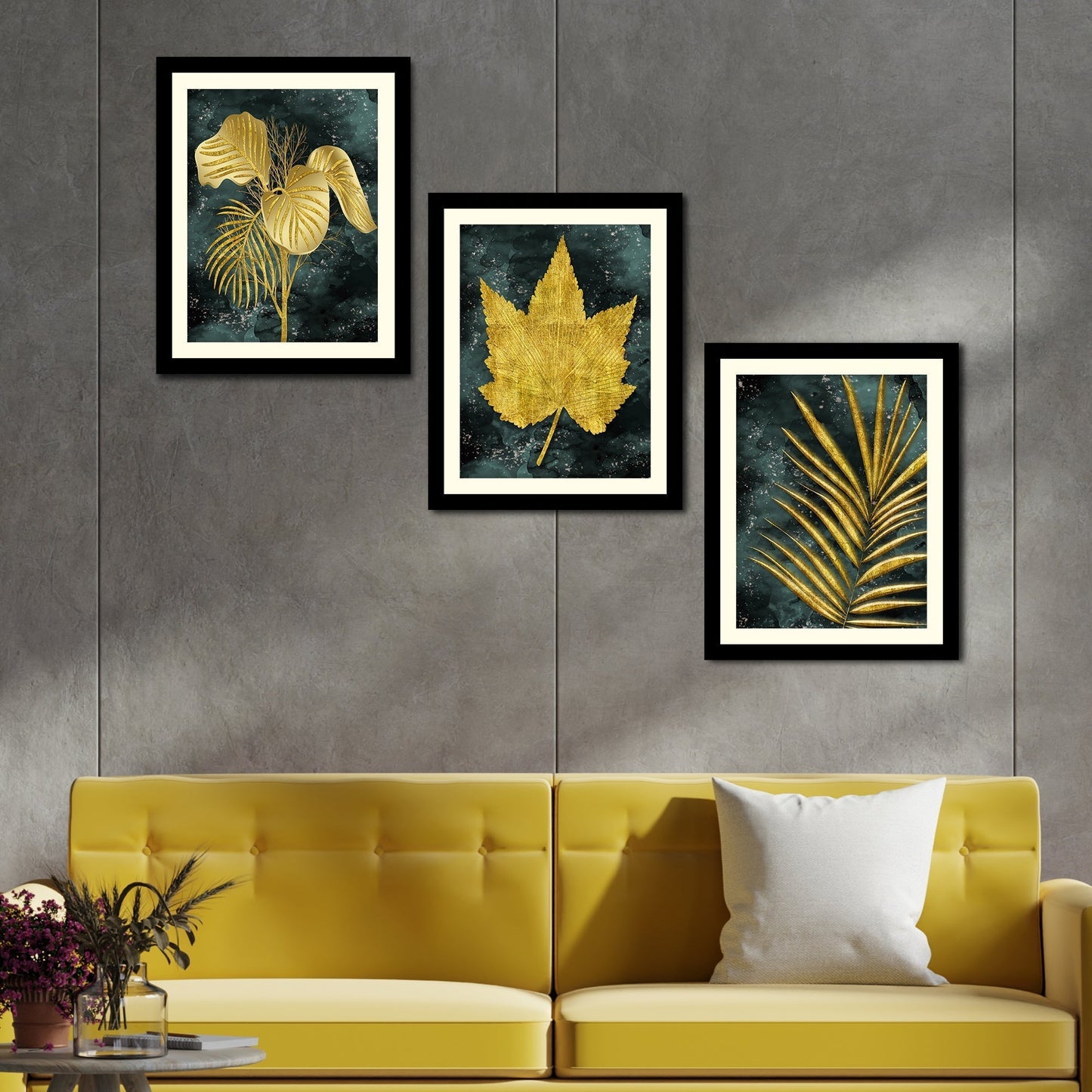 Golden Leaves Decorative Wall Frames Set of Three