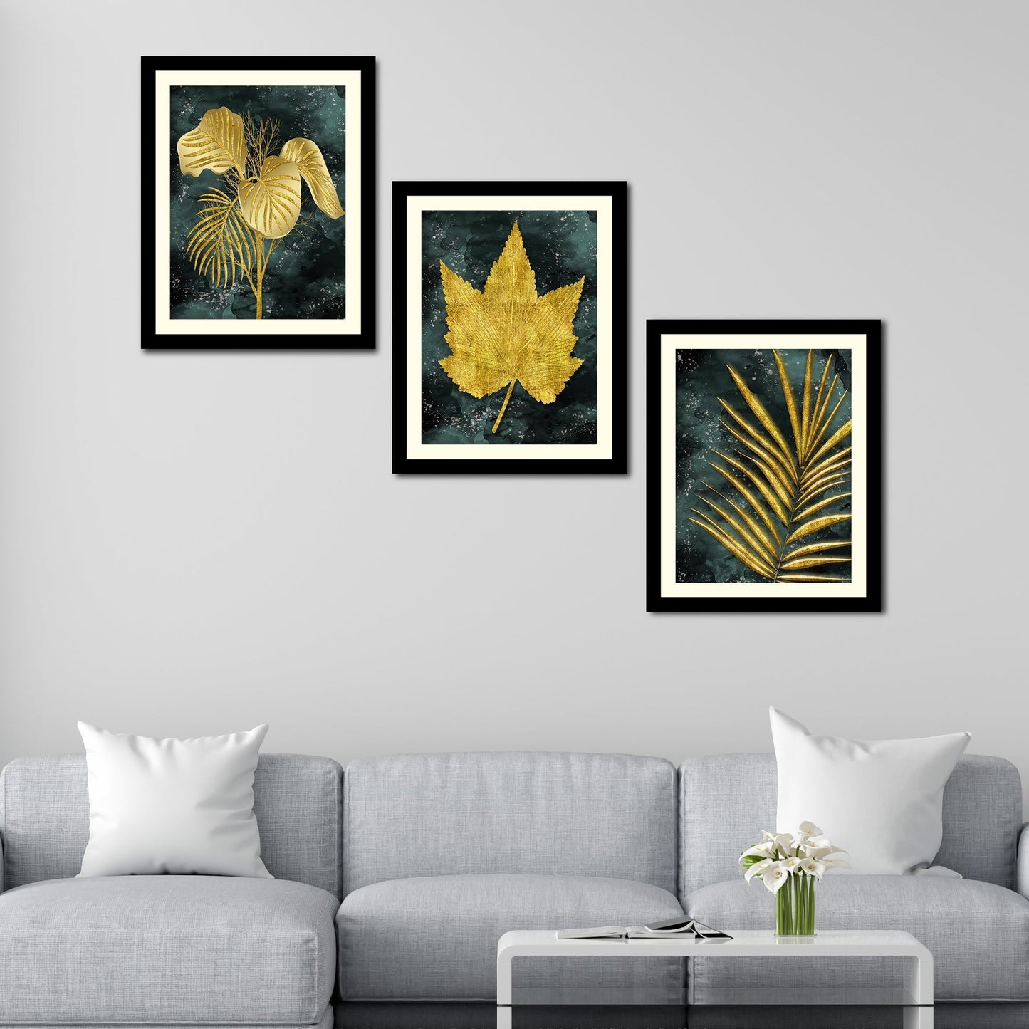 Golden Leaves Decorative Wall Frames Set of Three