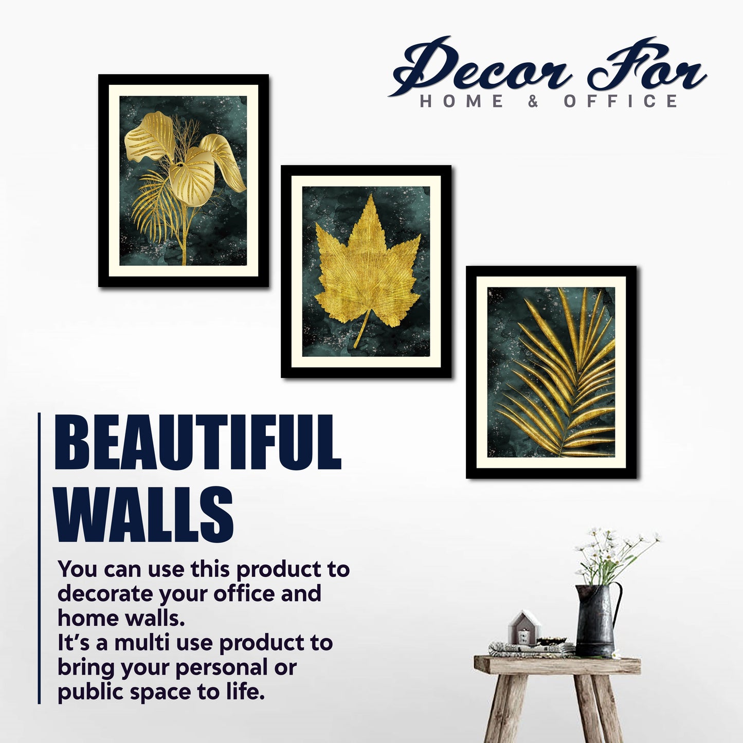 Golden Leaves Decorative Wall Frames Set of Three