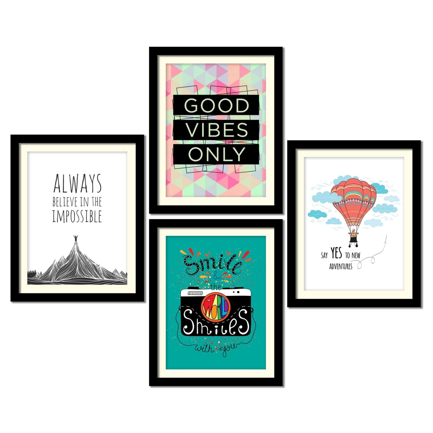 Good Vibes Only Quotes Premium Wall Frame Set of Four