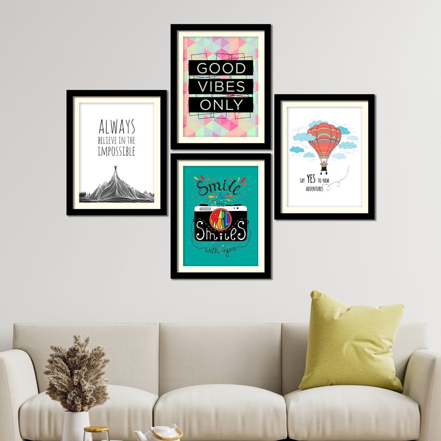 Good Vibes Only Quotes Premium Wall Frame Set of Four