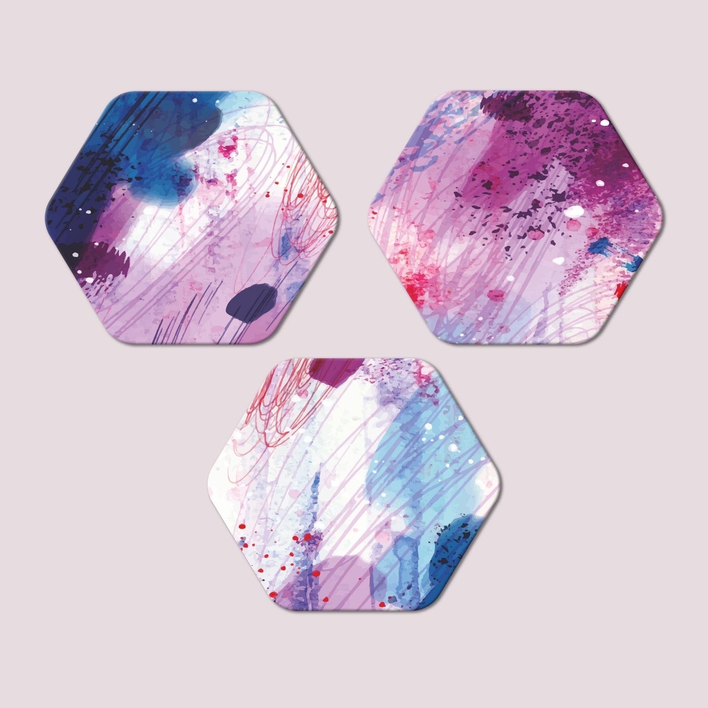 Colorful Abstract Art Hexagon Painting Set of 3