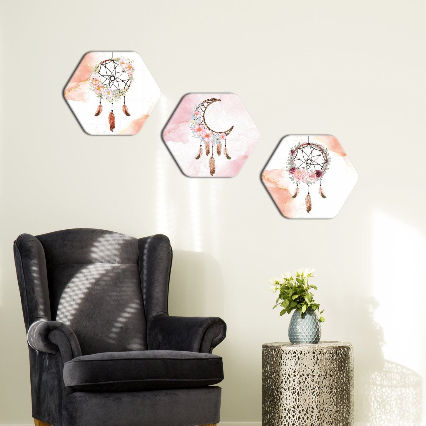 Hexagon Painting of Dream Catcher Set of 3