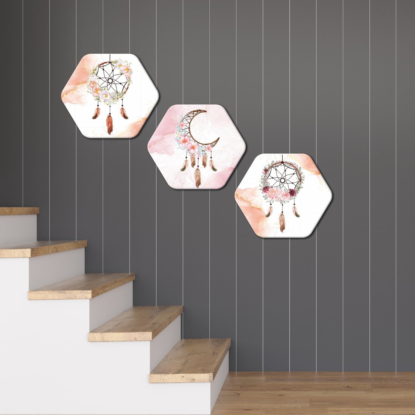 Hexagon Painting of Dream Catcher Set of 3