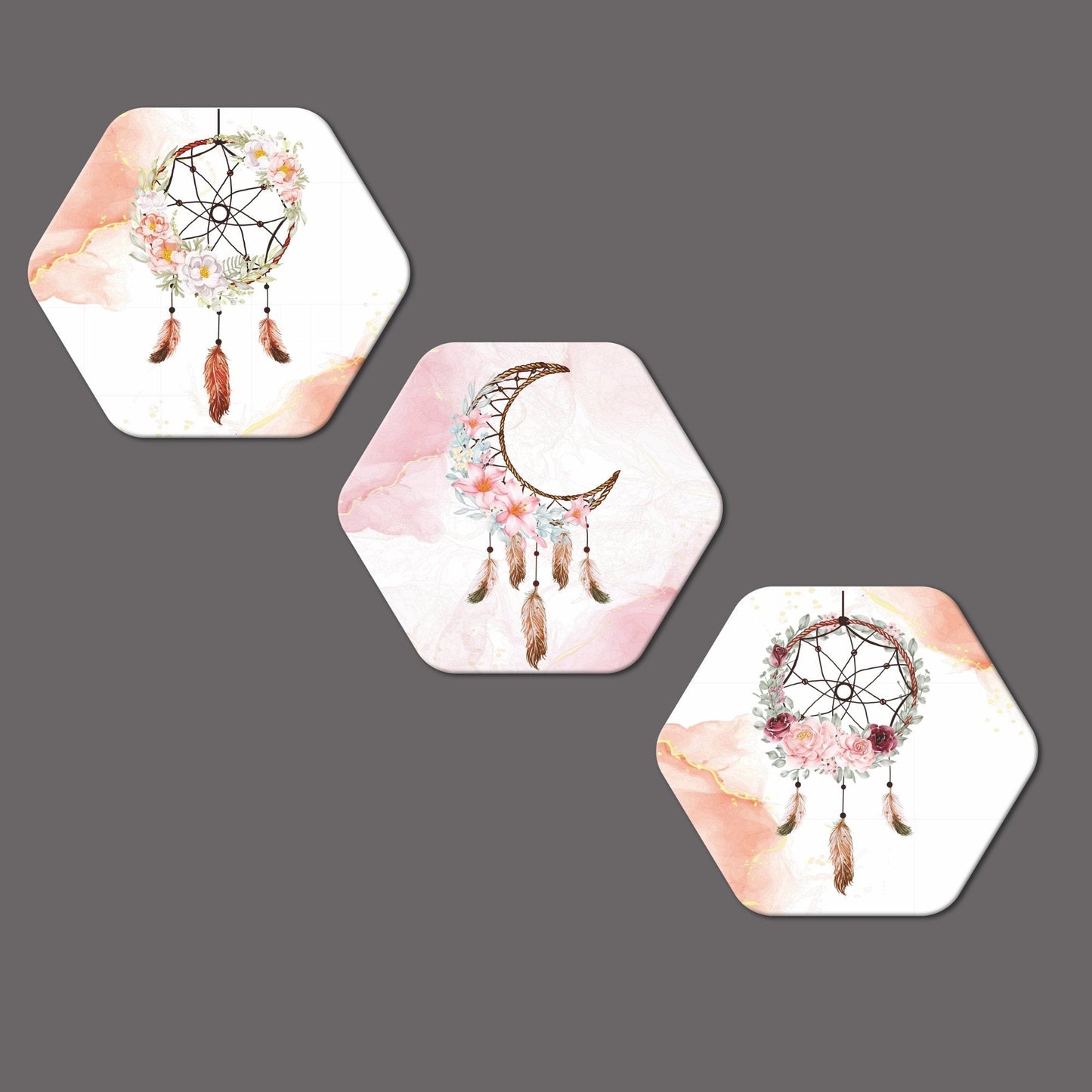 Hexagon Painting of Dream Catcher Set of 3