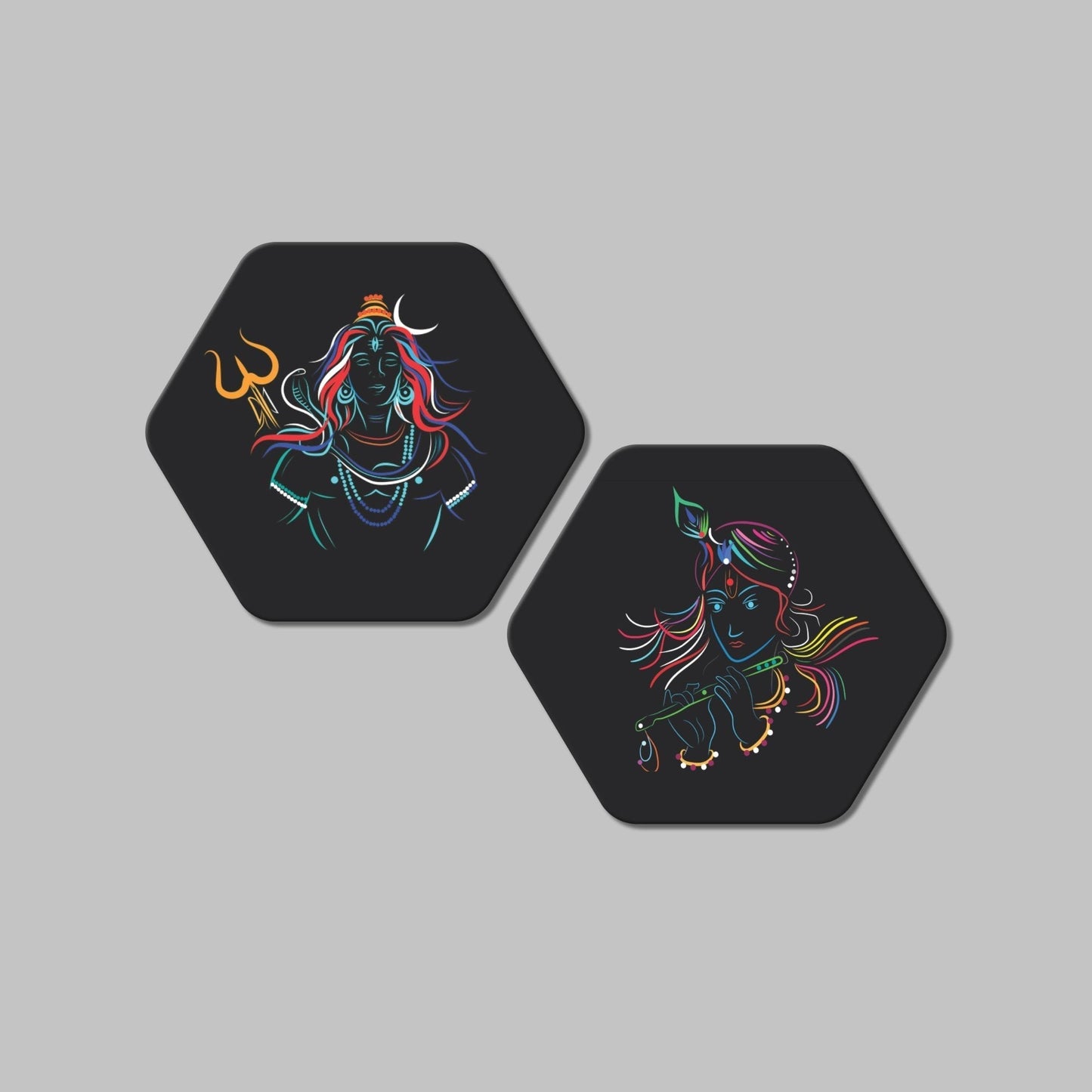 Spiritual Hexagon Wall Hanging Painting Set of 2 Pieces