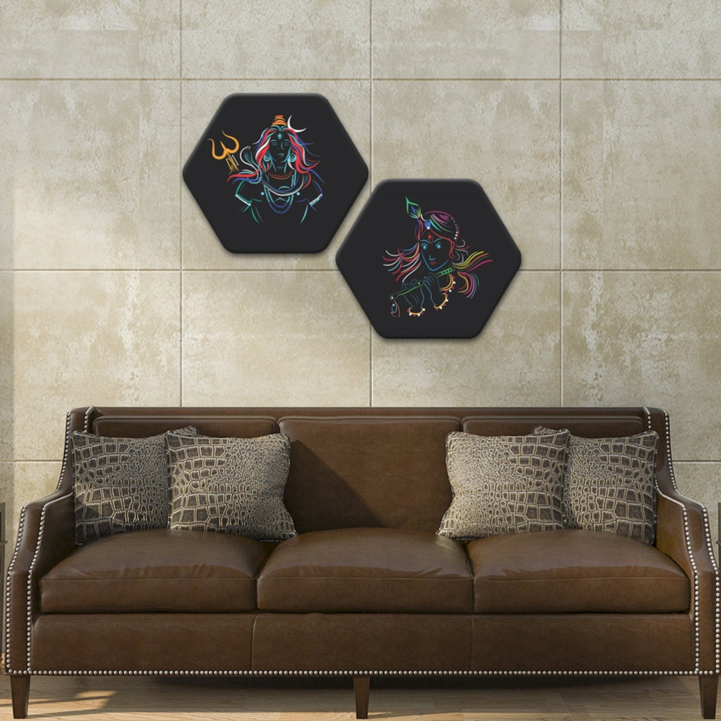 Spiritual Hexagon Wall Hanging Painting Set of 2 Pieces