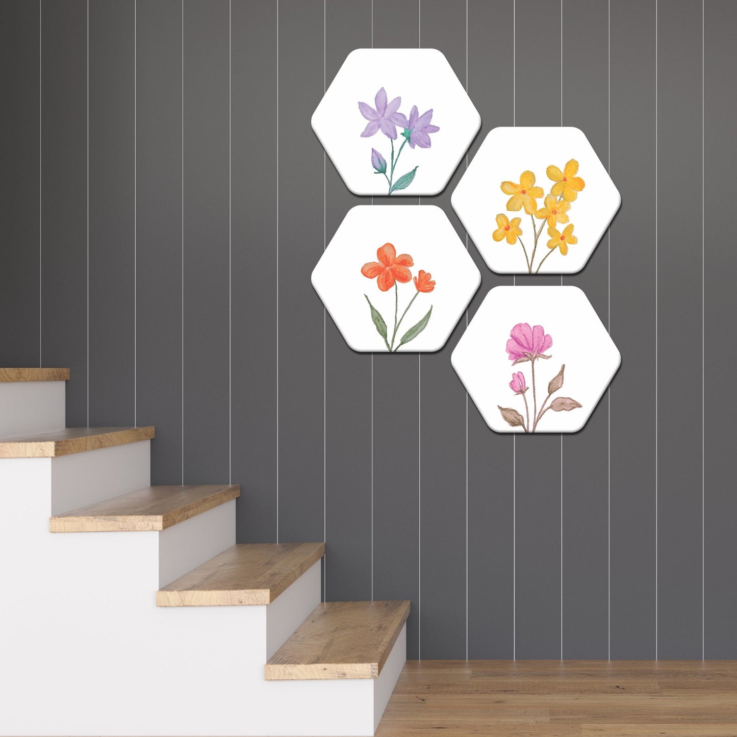 Flowers Hexagon Painting sets of 4