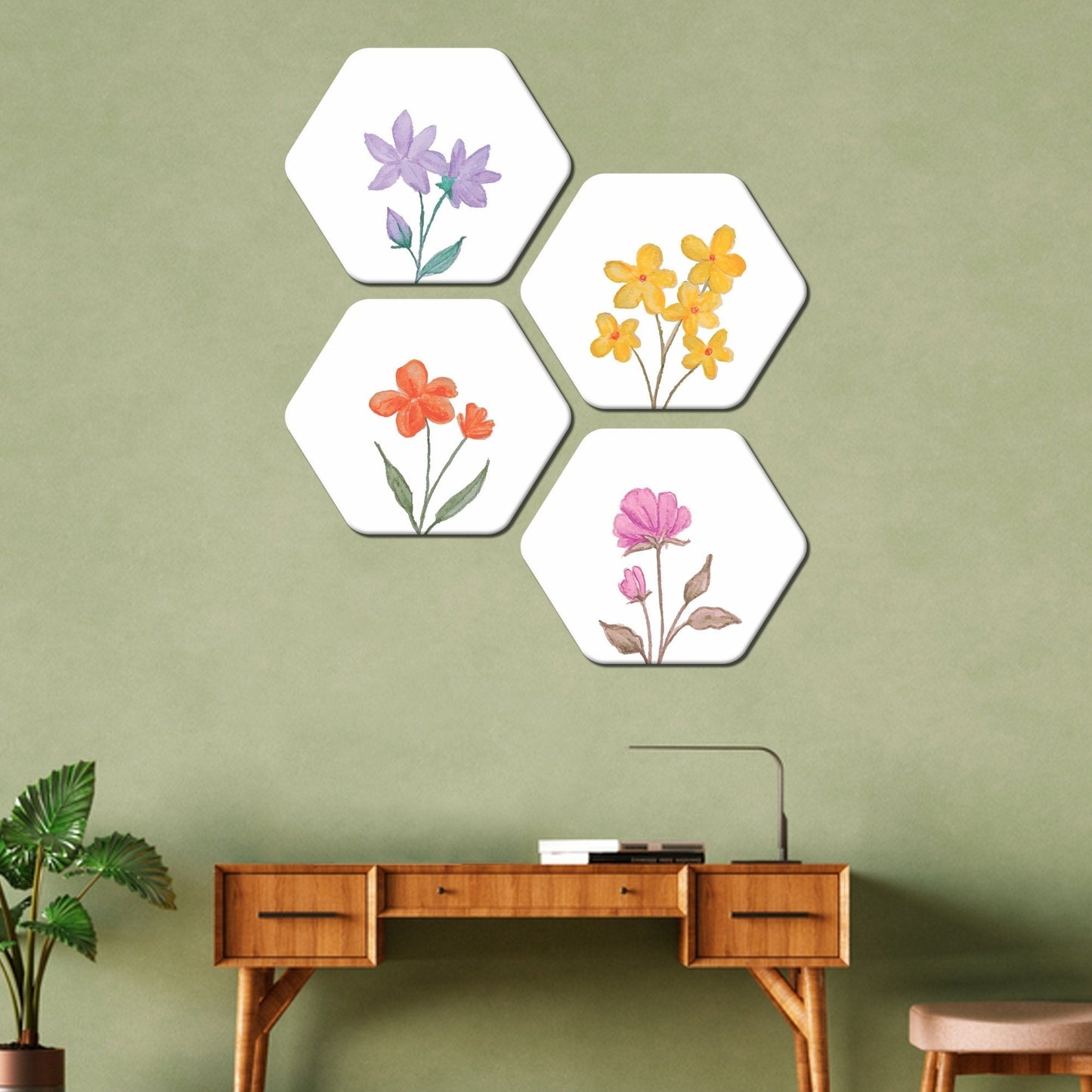 Flowers Hexagon Painting sets of 4