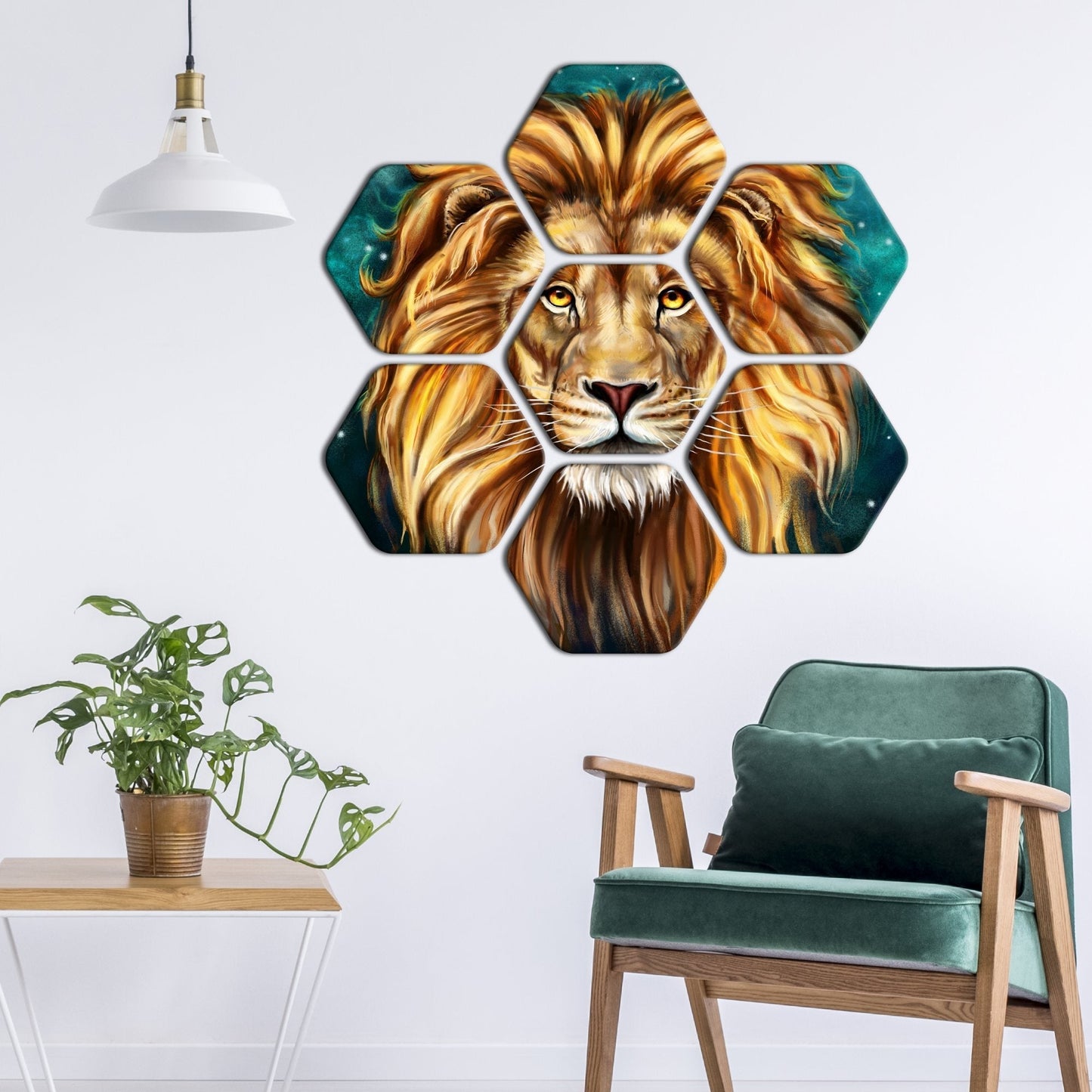 Premium Hexagon Painting of Lion's Face Set of 7