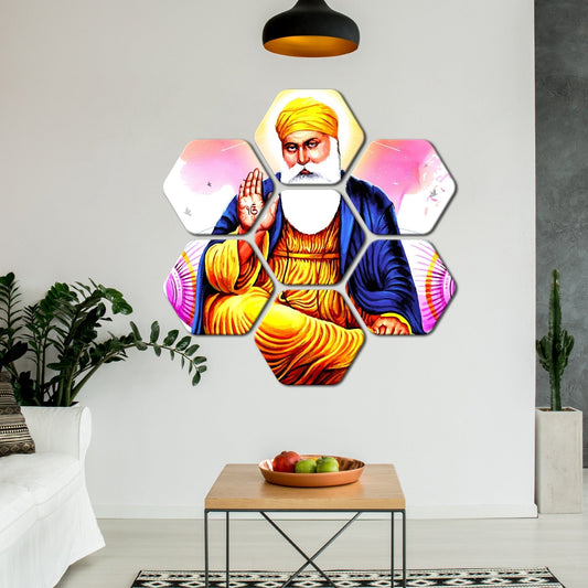 Hexagon Painting of Waheguru Ji Set of 7