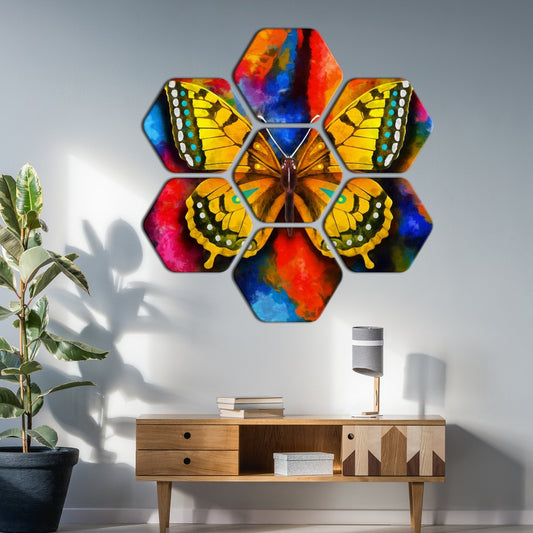 Hexagon Painting Set of 7 Colorful Beautiful Butterfly