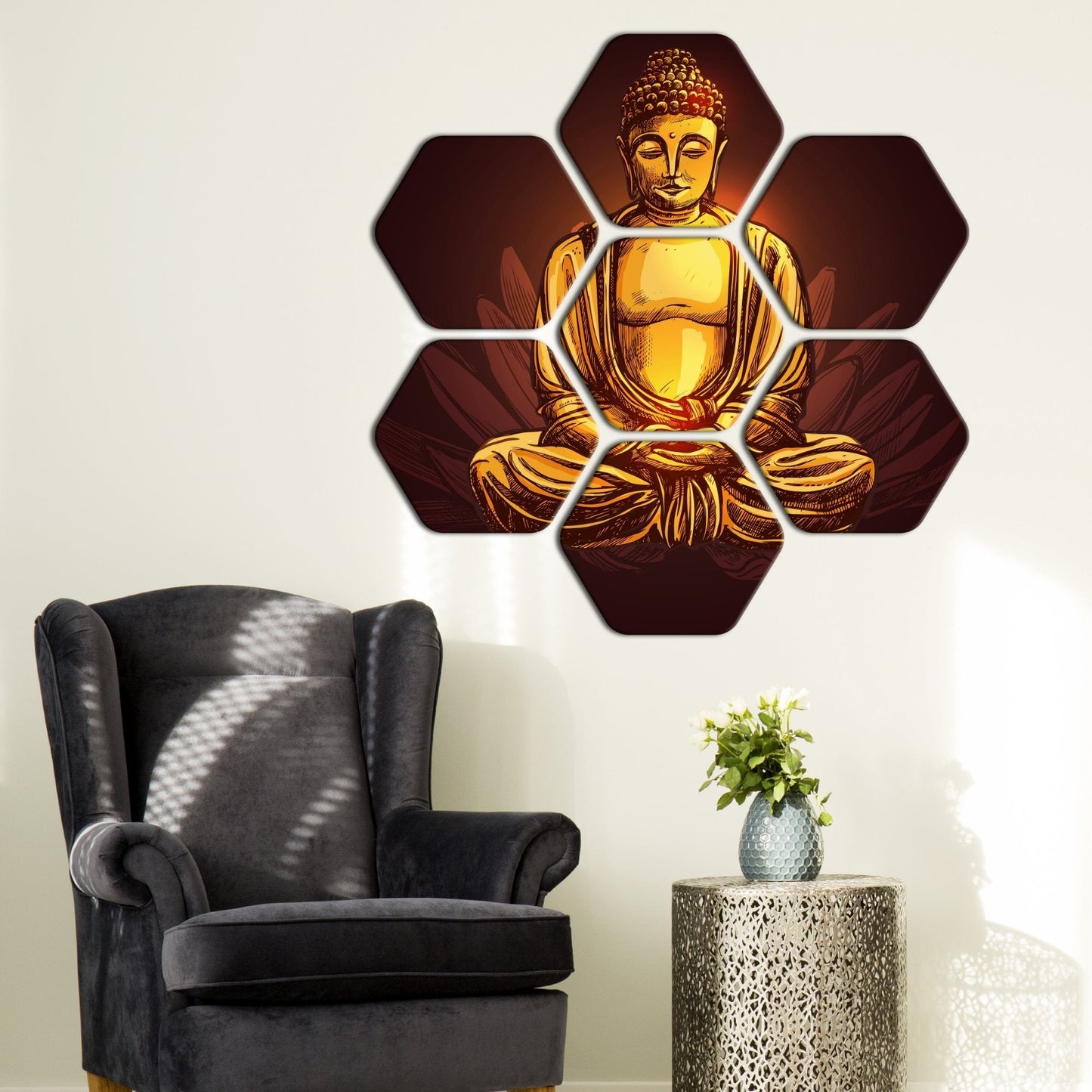 Lord Gautam Buddha Canvas Wall Painting Set of 7 Pieces