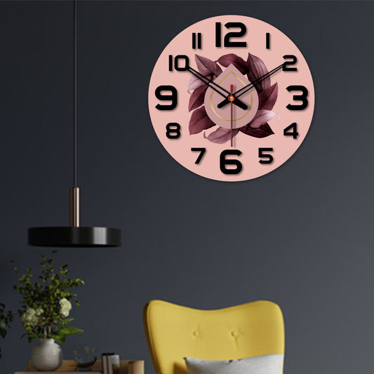 Leaves Printed Pattern Wooden Wall Clock