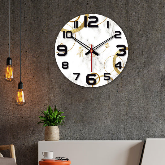 Line Art Rose Flower Wooden Wall Clock