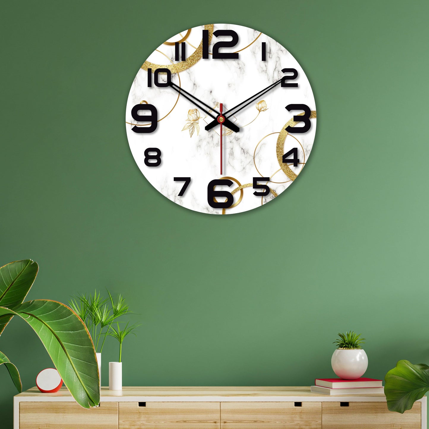 Line Art Rose Flower Wooden Wall Clock