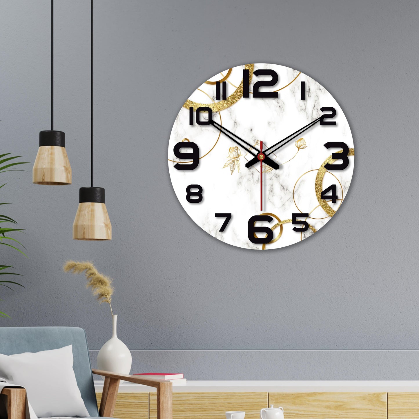 Line Art Rose Flower Wooden Wall Clock