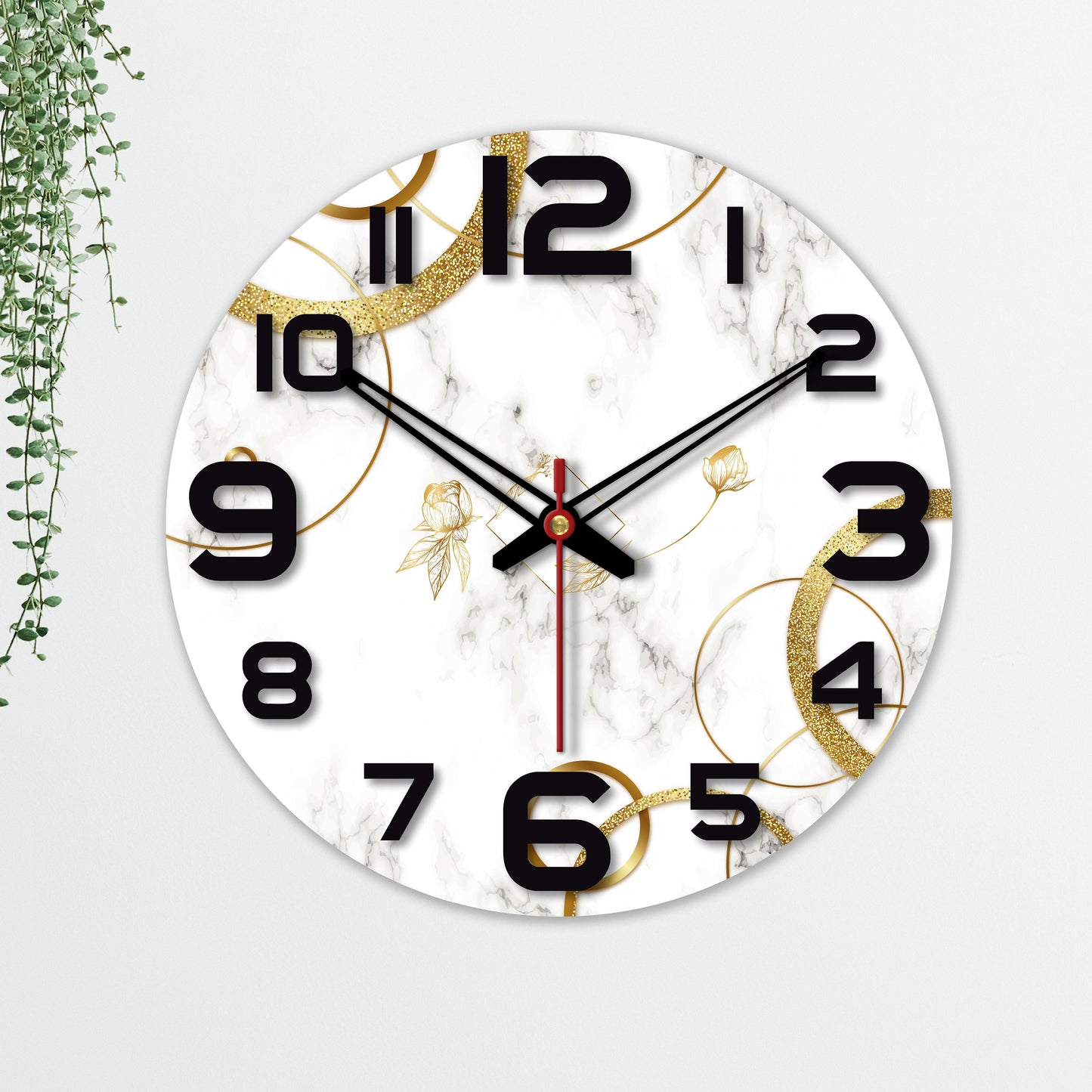 Line Art Rose Flower Wooden Wall Clock