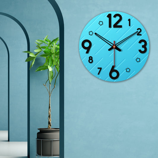 Lines on Blue Print Wooden Wall Clock For Living Room