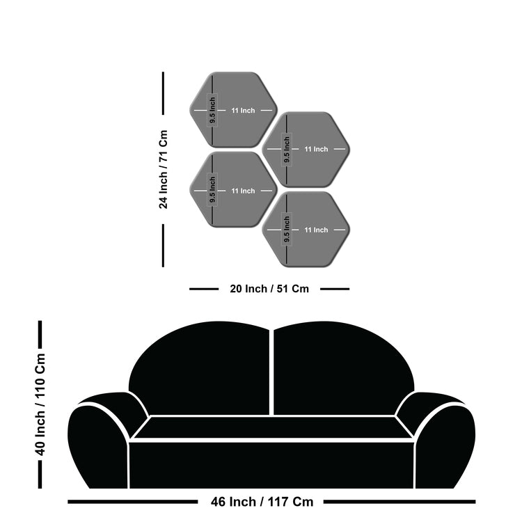 Hexagon 4 Pieces Painting of Line Art