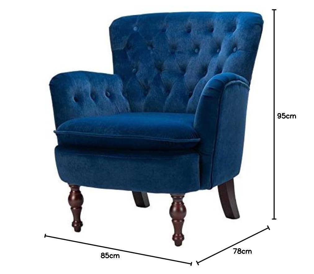 Detailed Tufted Super Comfy Navy Blue Velvet Sofa Lounge Chair