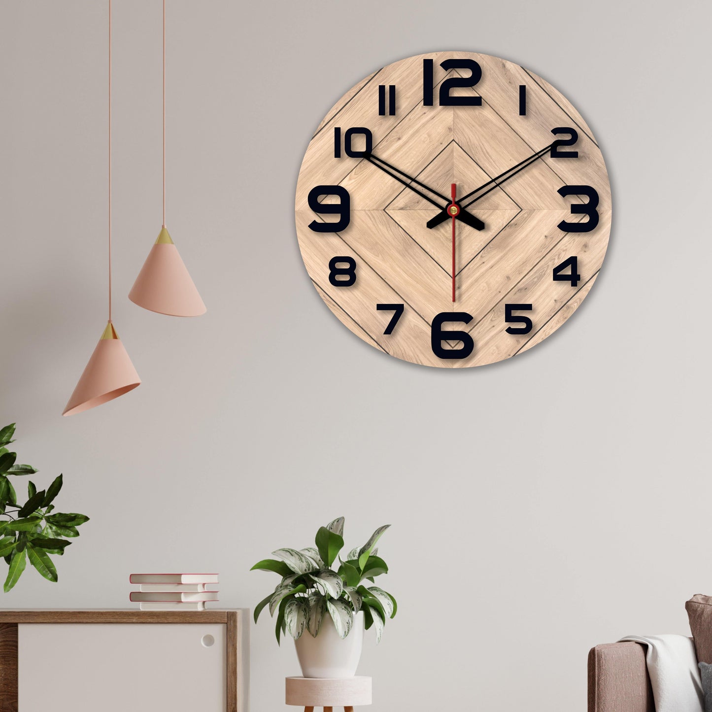 Square Shapes Design Printed Wooden Wall Clock For Living Room