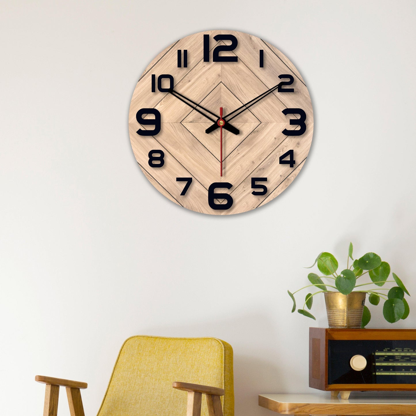 Square Shapes Design Printed Wooden Wall Clock For Living Room