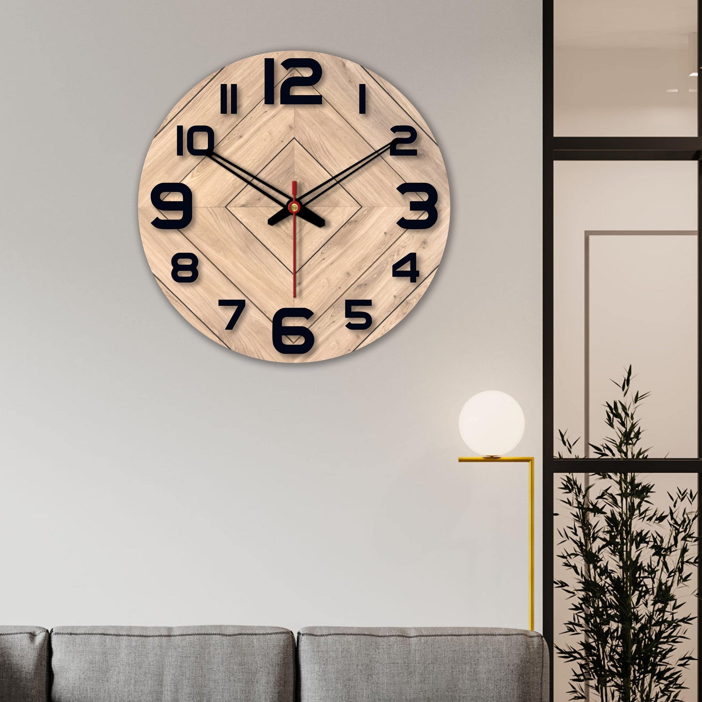 Square Shapes Design Printed Wooden Wall Clock For Living Room