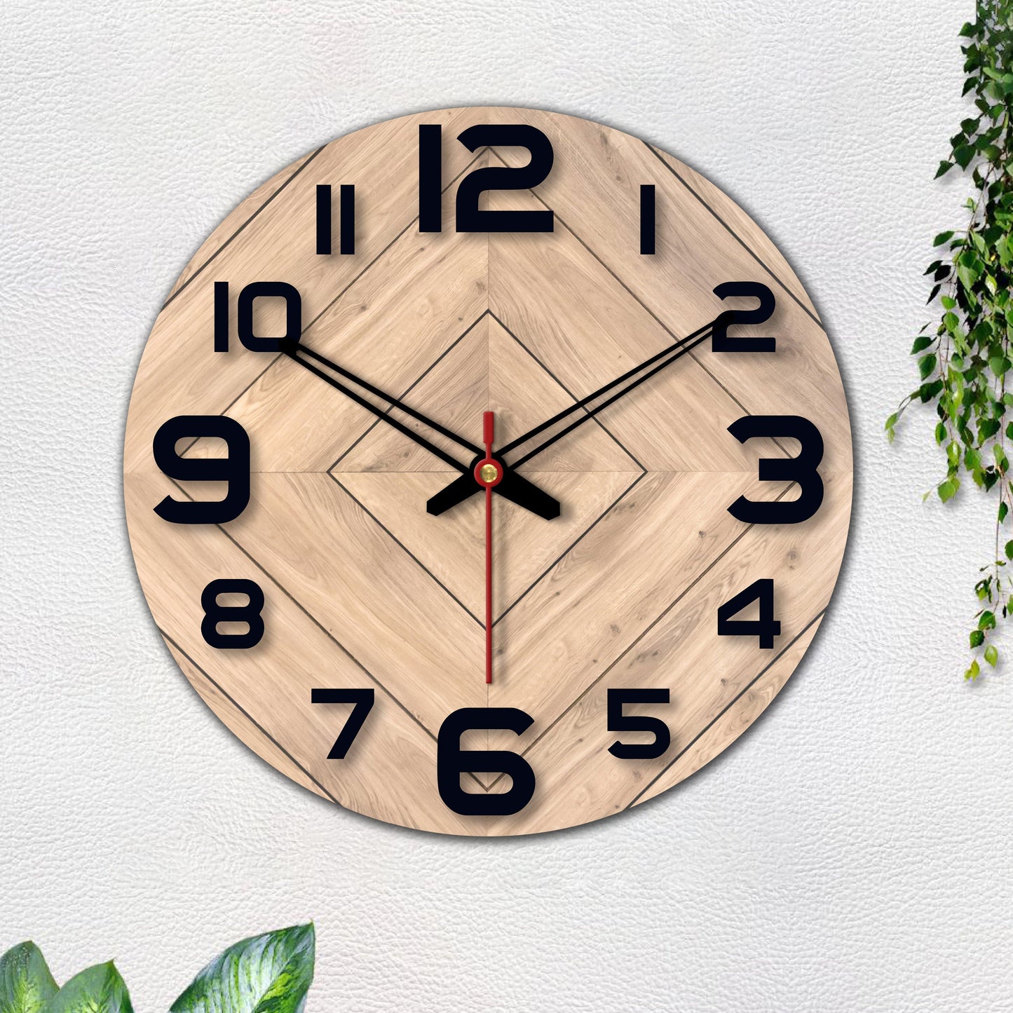 Square Shapes Design Printed Wooden Wall Clock For Living Room