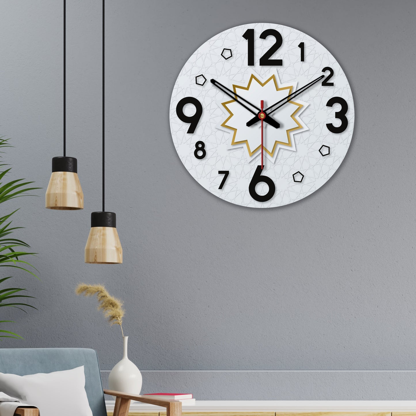 Star Shape Pattern Wooden Wall Clock