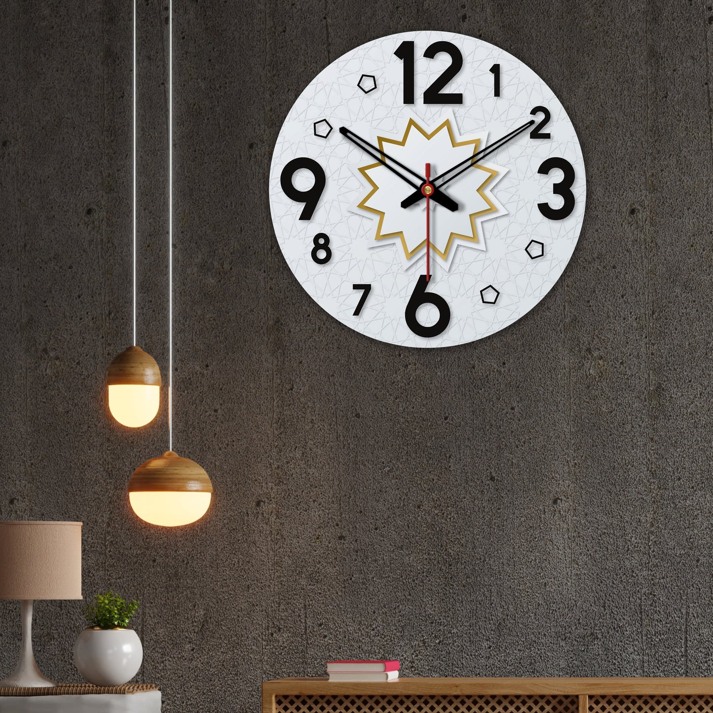 Star Shape Pattern Wooden Wall Clock