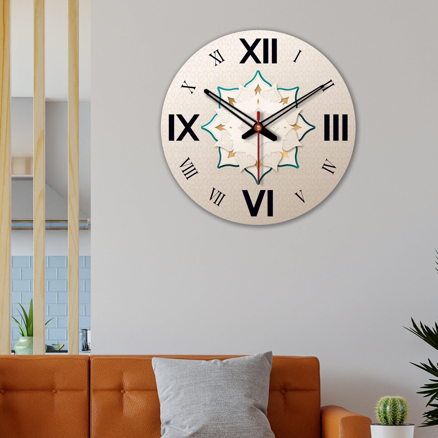 3 D Flower Design Wooden Wall Clock For Living Room