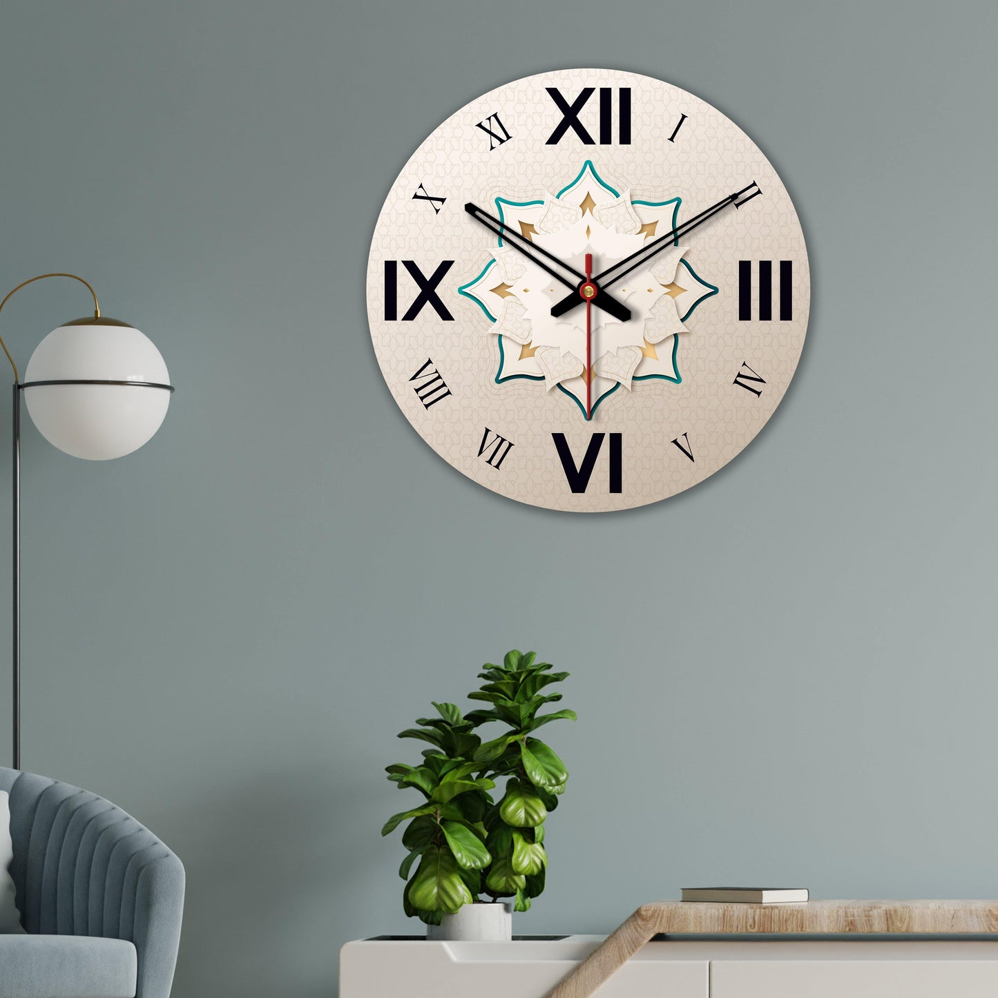 3 D Flower Design Wooden Wall Clock For Living Room