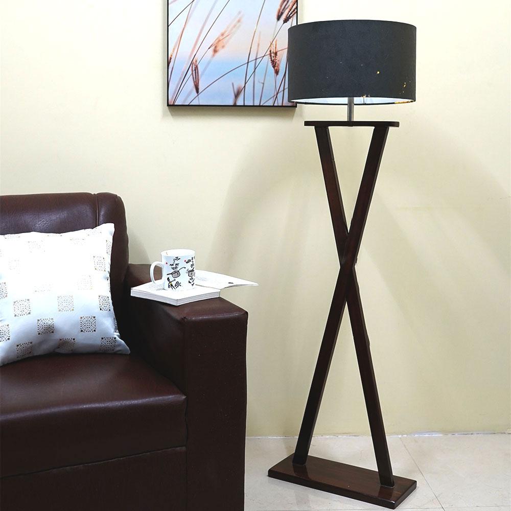 Beautiful Wooden Floor Lamp With Delight Crossed Stand For Living Room, Bedroom